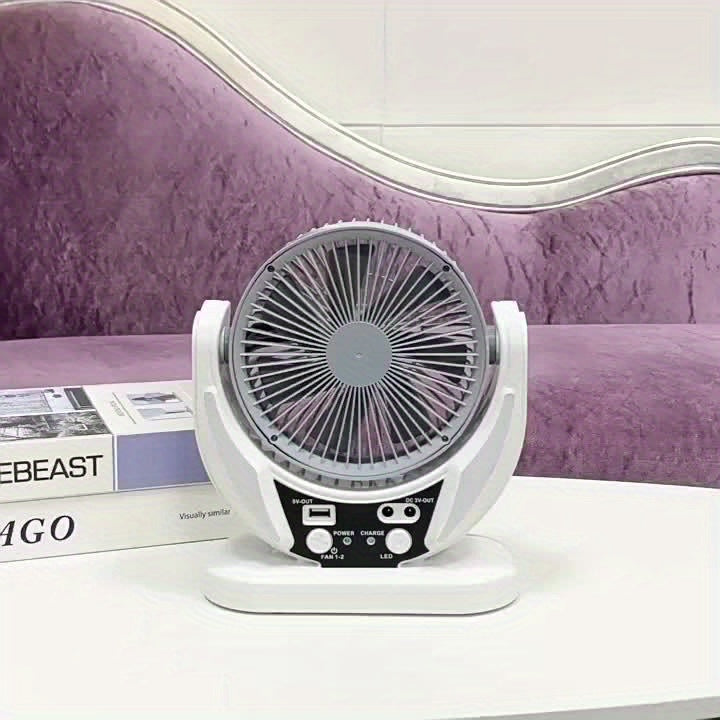 Portable Solar Camping Fan with LED Light | USB Rechargeable | Perfect for Blackouts & Outdoor Use