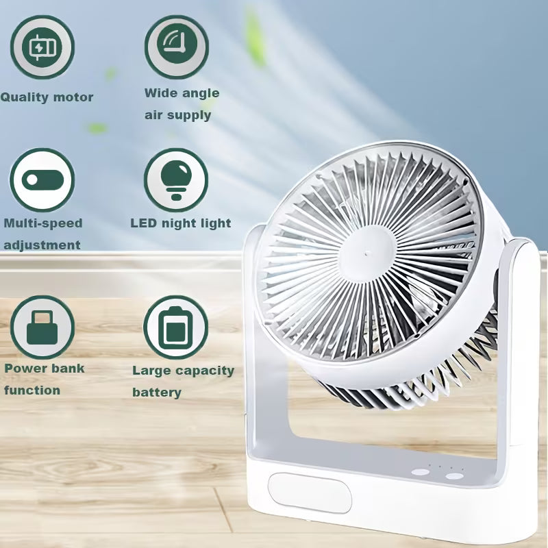 Solar Powered Portable Camping Fan with 10 LED Light, 3-Speed Rechargeable Table & Floor Fan with Timer