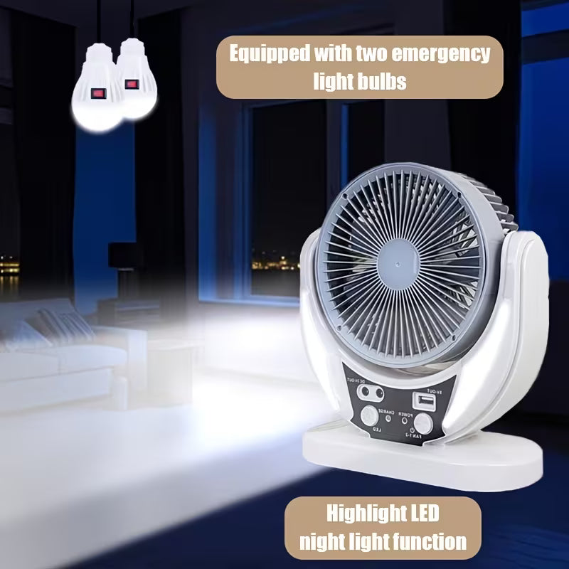 Portable Solar Camping Fan with LED Light | USB Rechargeable | Perfect for Blackouts & Outdoor Use