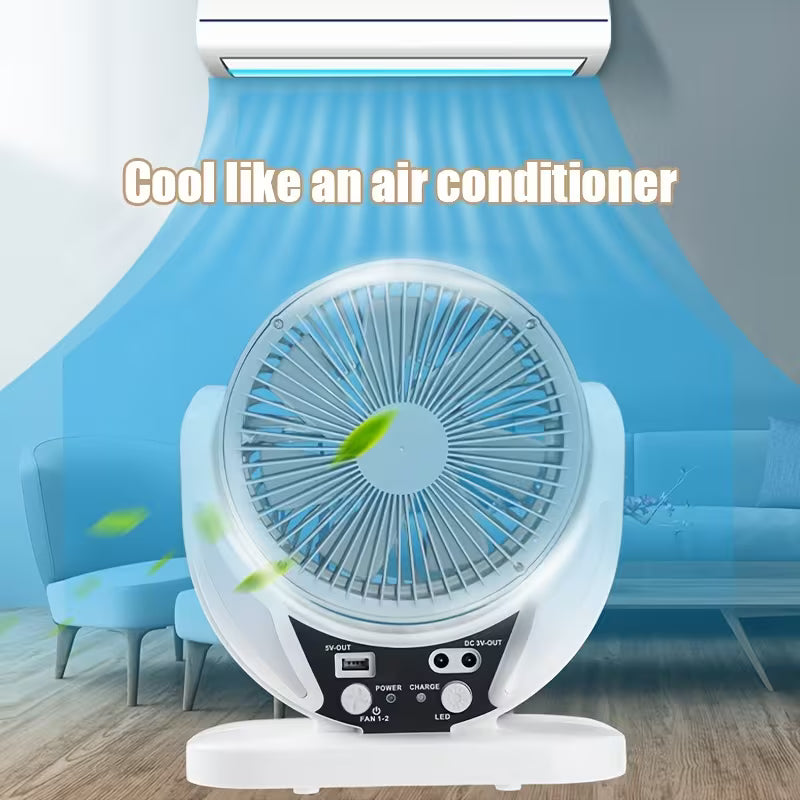 Portable Solar Camping Fan with LED Light | USB Rechargeable | Perfect for Blackouts & Outdoor Use