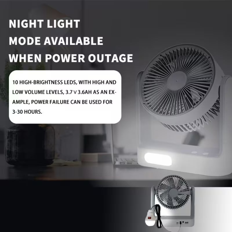 Solar Powered Portable Camping Fan with 10 LED Light, 3-Speed Rechargeable Table & Floor Fan with Timer