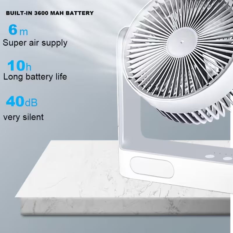 Solar Powered Portable Camping Fan with 10 LED Light, 3-Speed Rechargeable Table & Floor Fan with Timer