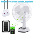 12-Inch Solar Powered Adjustable Table Fan with 120° Tilt, 3-Speed Control, LED Light & Emergency Charging, 14400mAh Battery