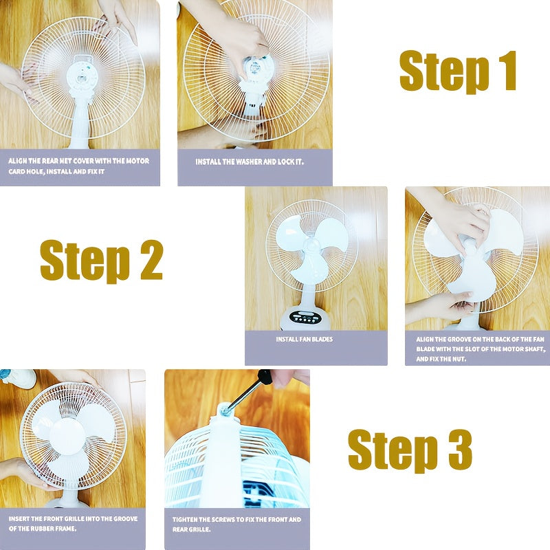 12-Inch Solar Powered Adjustable Table Fan with 120° Tilt, 3-Speed Control, LED Light & Emergency Charging, 14400mAh Battery