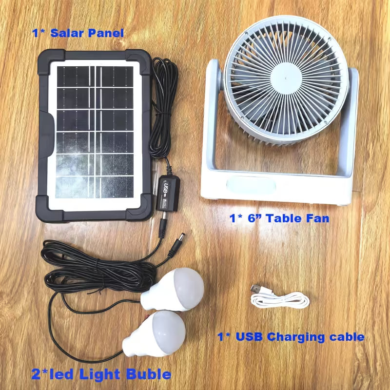 Solar Powered Portable Camping Fan with 10 LED Light, 3-Speed Rechargeable Table & Floor Fan with Timer
