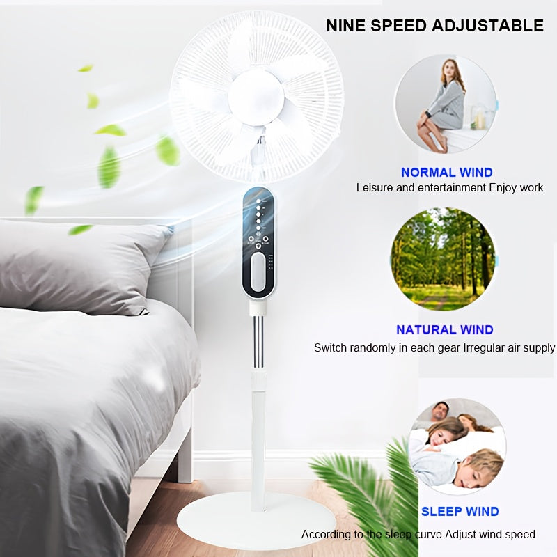 16-Inch Solar Powered Pedestal Fan – Portable, Rechargeable, Quiet 9-Speed Cooling for Indoor & Outdoor Use