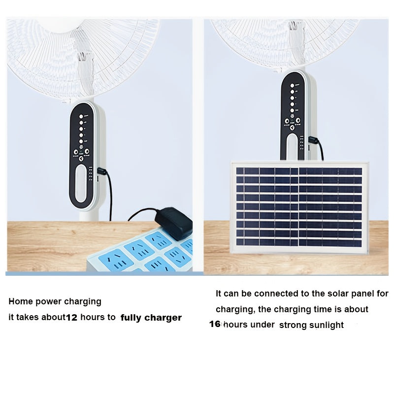 16-Inch Solar Powered Pedestal Fan – Portable, Rechargeable, Quiet 9-Speed Cooling for Indoor & Outdoor Use