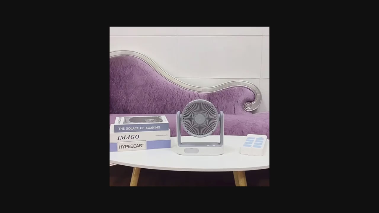 Solar Powered Portable Camping Fan with 10 LED Light, 3-Speed Rechargeable Table & Floor Fan with Timer